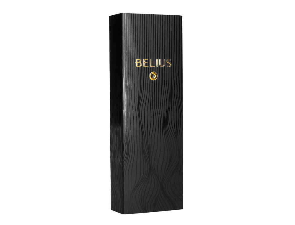 CANETA BELIUS NEPTUNO ALUMINIO TEXTURA WAVY COR PRETO TINTA AZUL CAIXA DE DESIGN