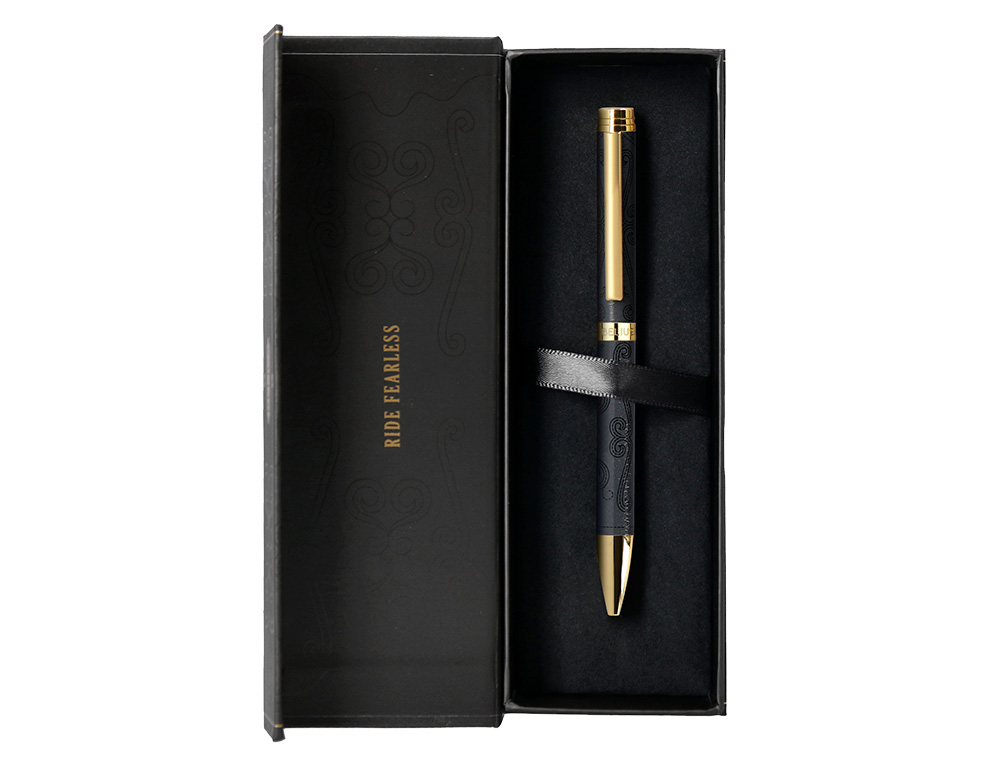 ESFEROGRAFICA BELIUS WILD WEST ALUMINIO COR PRETO DOURADO TINTA COR AZUL CAIXA DE DESIGN