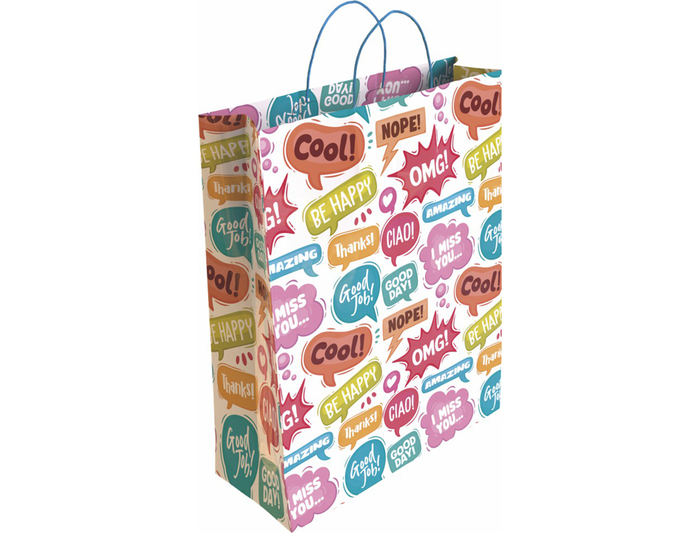SACO PARA PRESENTE BASIKA PAPEL REVESTIDO 160 GR TODO ANO COM ASA RETORCIDA TAMANHO S 24+10X32 CM