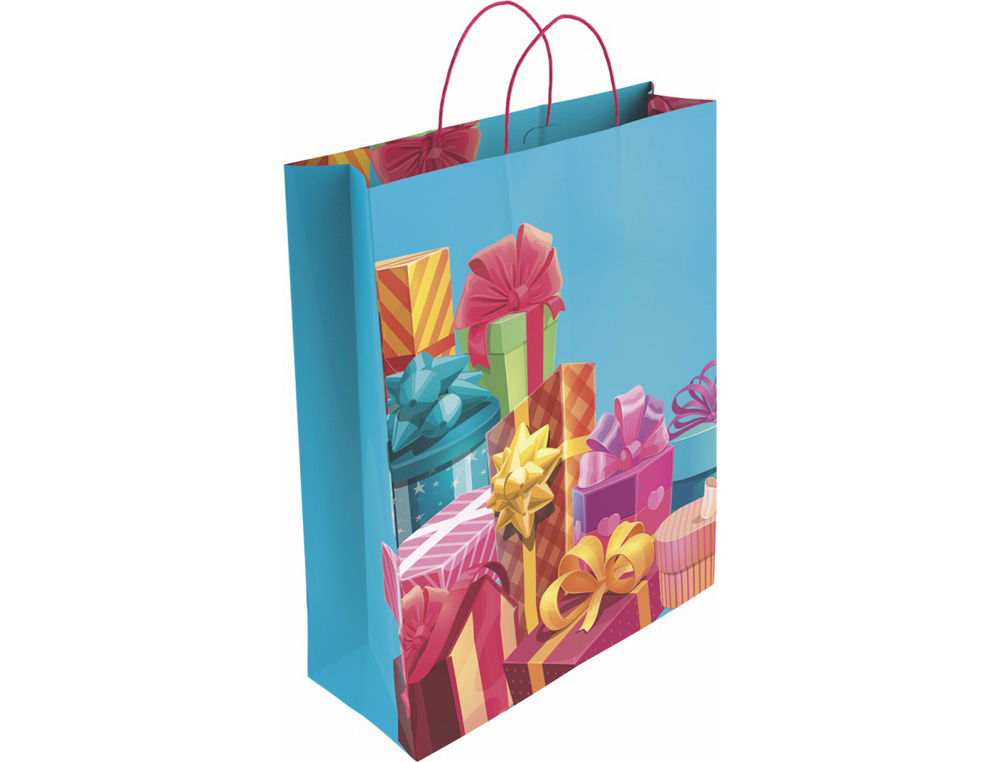 SACO PARA PRESENTE BASIKA PAPEL REVESTIDO 160 GR TODO ANO COM ASA RETORCIDA TAMANHO M 27+12X37 CM