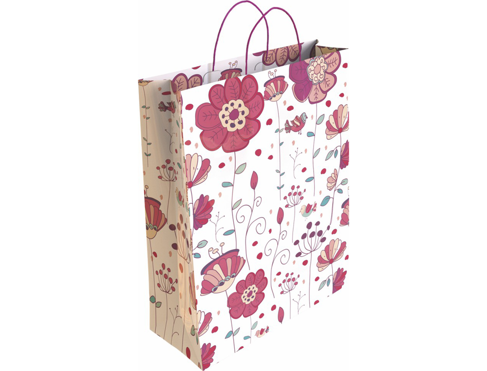 SACO PARA PRESENTE BASIKA PAPEL REVESTIDO 160 GR TODO ANO COM ASA RETORCIDA TAMANHO M 27+12X37 CM