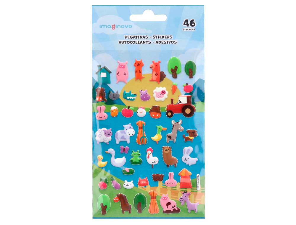 AUTOCOLANTES IMAGINOVO CUTE ANIMALS QUINTA COM RELEVO 190X105 MM EM BLISTER