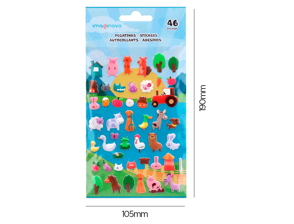 AUTOCOLANTES IMAGINOVO CUTE ANIMALS QUINTA COM RELEVO 190X105 MM EM BLISTER
