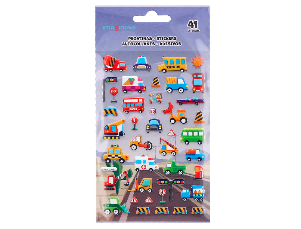 AUTOCOLANTES IMAGINOVO KIDS CARROS COM RELEVO 190X105 MM EM BLISTER
