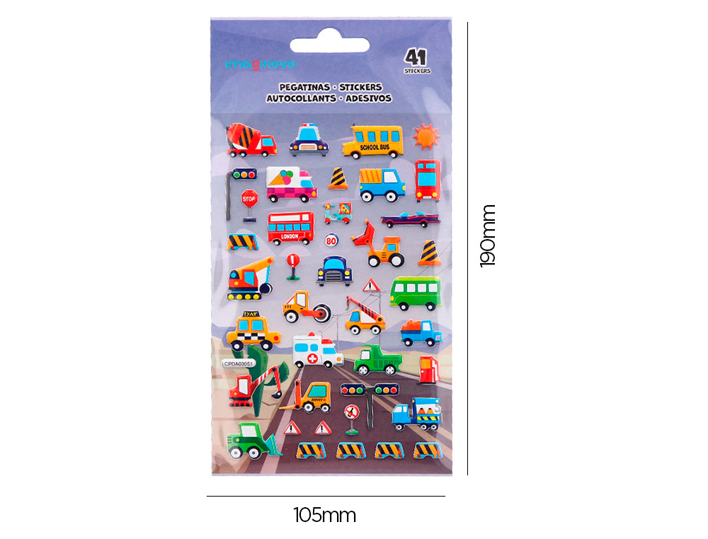 AUTOCOLANTES IMAGINOVO KIDS CARROS COM RELEVO 190X105 MM EM BLISTER