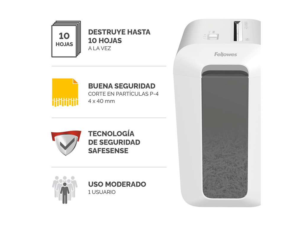 DESTRUIDORA DE DOCUMENTOS FELLOWES LX65 CAPACIDADE 10F SEGURANCA P4 DESTROI AGRAFES CLIPS E CARTOES