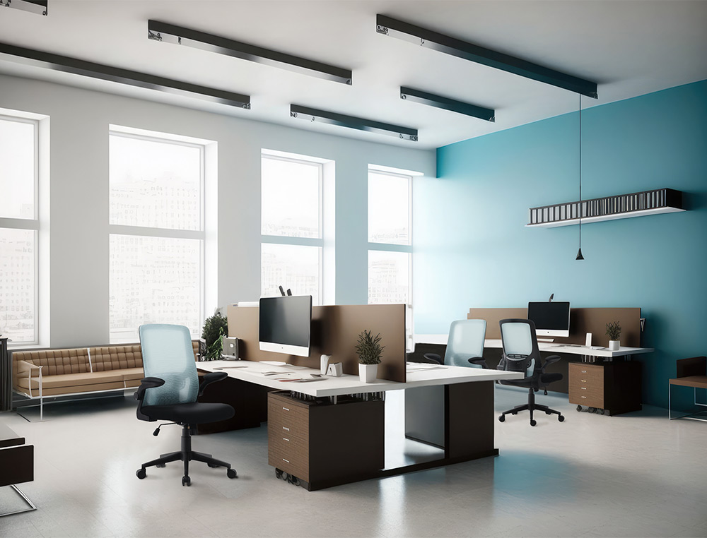 CADEIRA DE ESCRITORIO Q-CONNECT ALBA MALHA BASE METALICA ALT MAX 1110 LARG 610 PROF 580 RODAS PREMIUM COR PRETO E AZUL