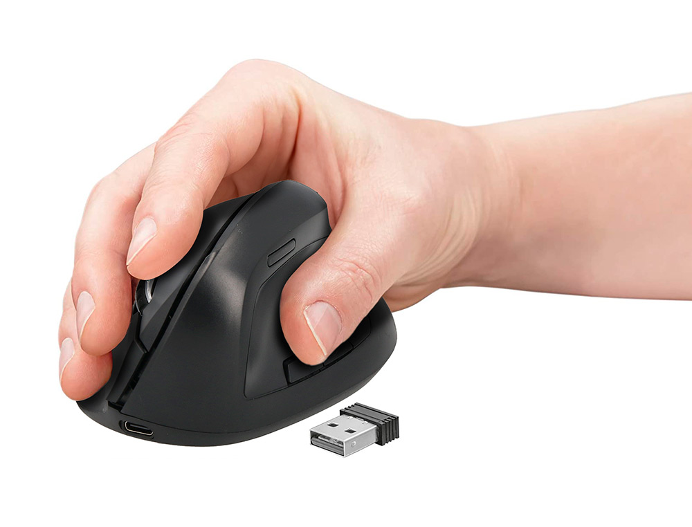 RATO Q-CONNECT OTICO SEM FIOS ERGONOMICO VERTICAL DPI 800/1200/1600 BATERIA RECARREGAVEL PRETO