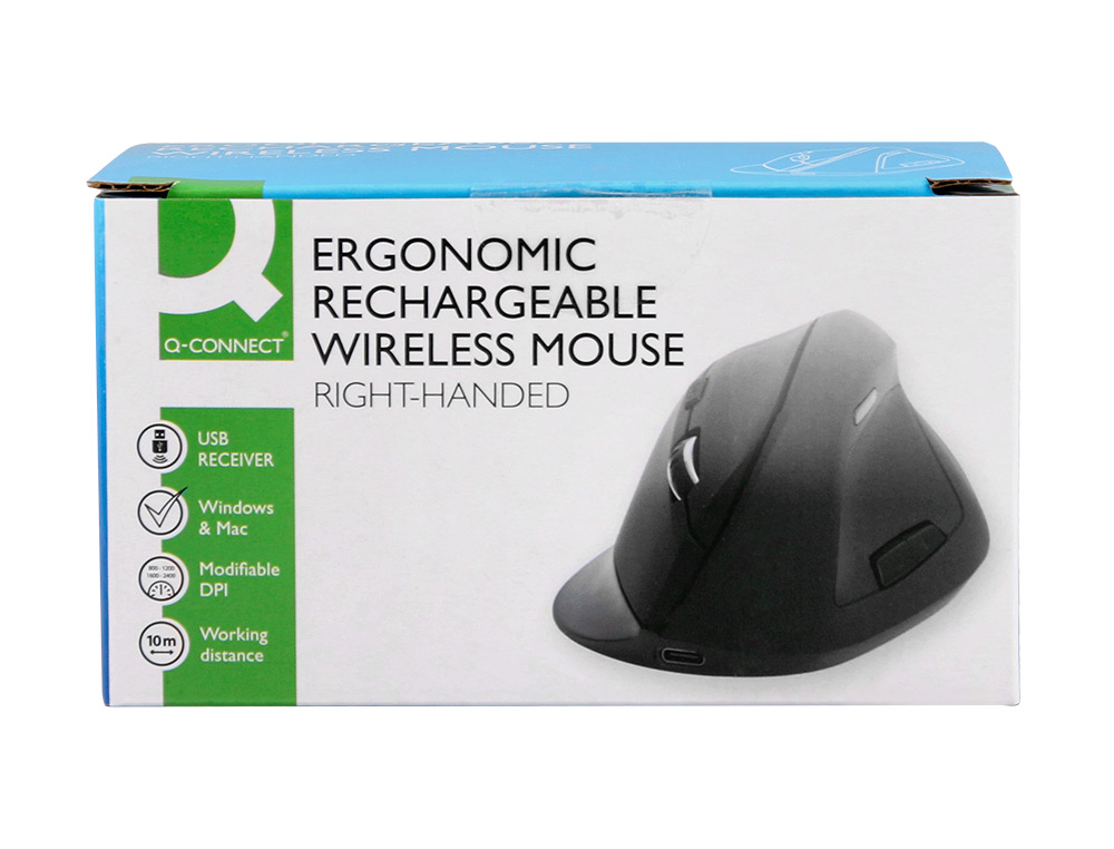 RATO Q-CONNECT OTICO SEM FIOS ERGONOMICO VERTICAL DPI 800/1200/1600 BATERIA RECARREGAVEL PRETO