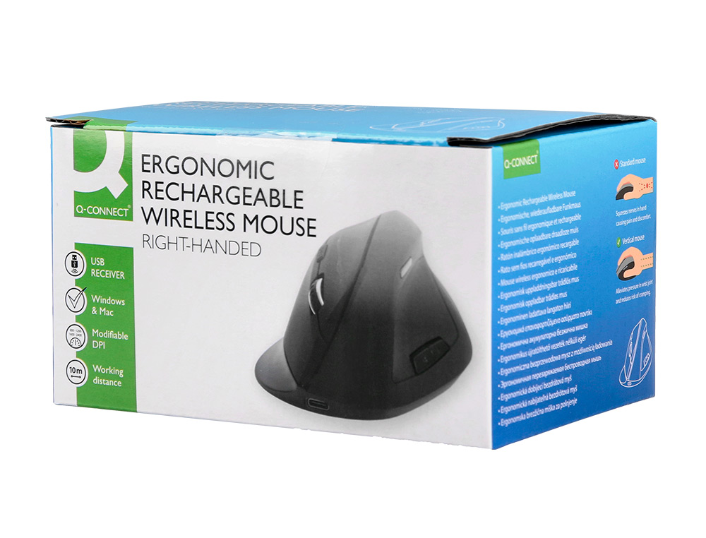 RATO Q-CONNECT OTICO SEM FIOS ERGONOMICO VERTICAL DPI 800/1200/1600 BATERIA RECARREGAVEL PRETO