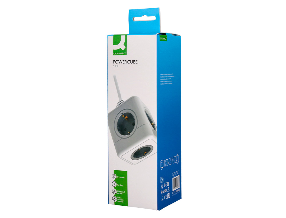 EXTENSAO Q-CONNECT EM CUBO MULTIPLA 5 EM 1 CABO DE 1,4 MT 5 TOMADAS DE CORRENTE 75X75X112MM