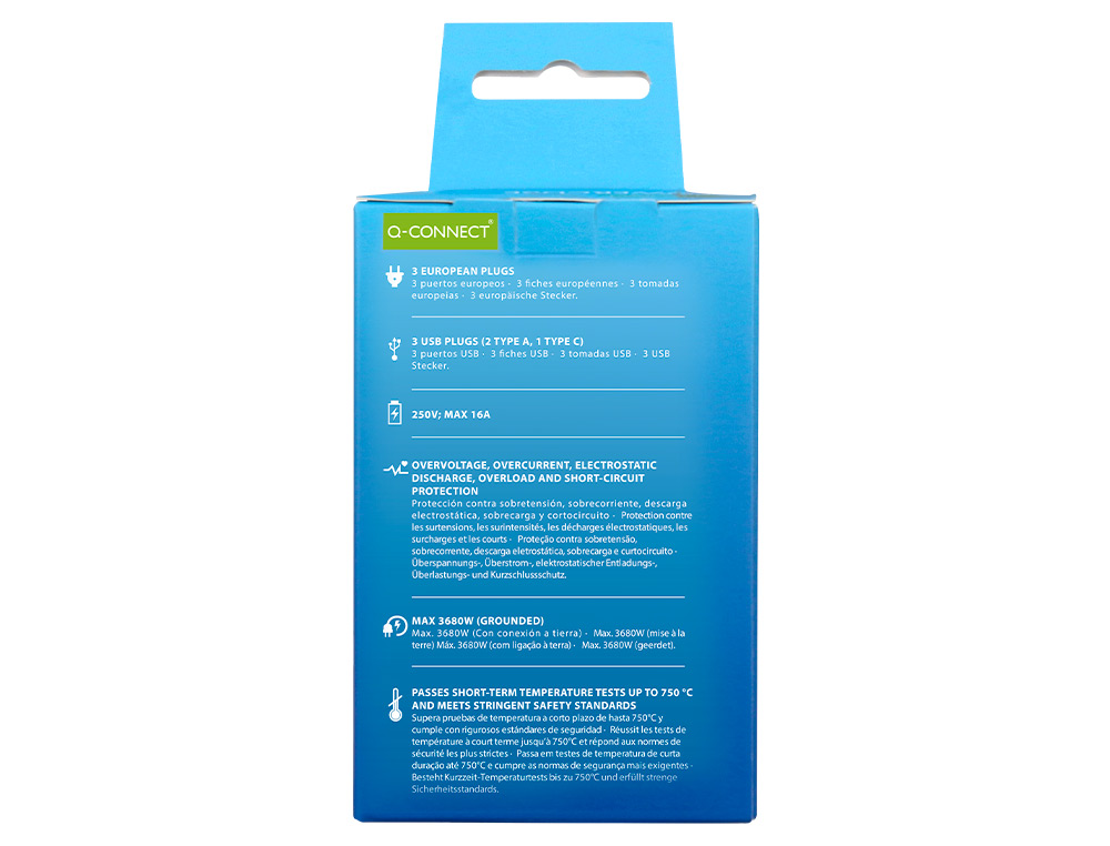 EXTENSAO Q-CONNECT EM CUBO MULTIPLA 6 EM 1 DIRETO PAREDE 3 TOMADAS DE CORRENTE+2 USB+1 USB C 75X75X112MM