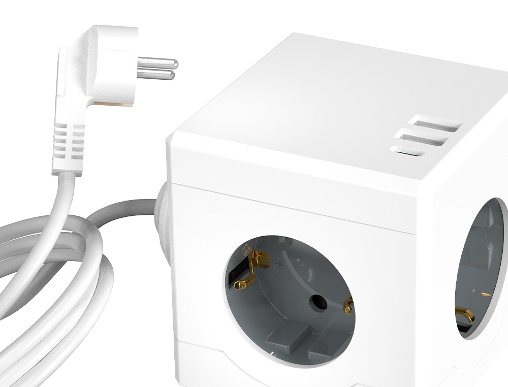 EXTENSAO Q-CONNECT EM CUBO MULTIPLA 6 EM 1 CABO DE 1,4MT 3 TOMADAS DE CORRENTE+2 USB+1 USB C 75X75X112MM