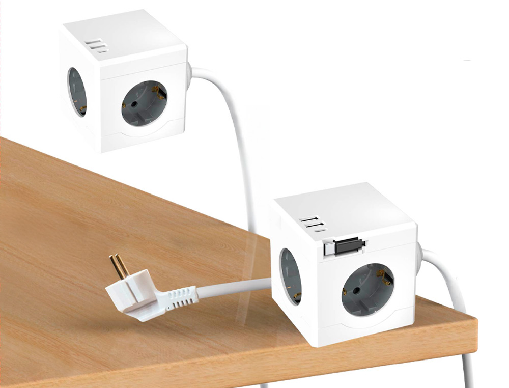 EXTENSAO Q-CONNECT EM CUBO MULTIPLA 6 EM 1 CABO DE 1,4MT 3 TOMADAS DE CORRENTE+2 USB+1 USB C 75X75X112MM