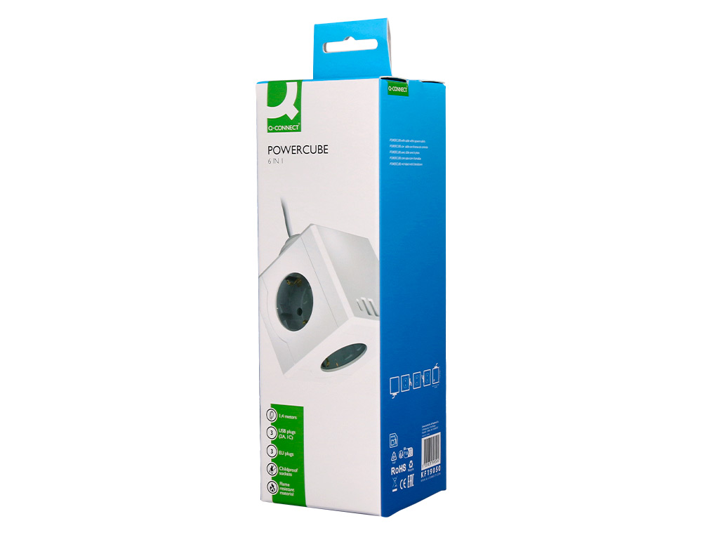 EXTENSAO Q-CONNECT EM CUBO MULTIPLA 6 EM 1 CABO DE 1,4MT 3 TOMADAS DE CORRENTE+2 USB+1 USB C 75X75X112MM