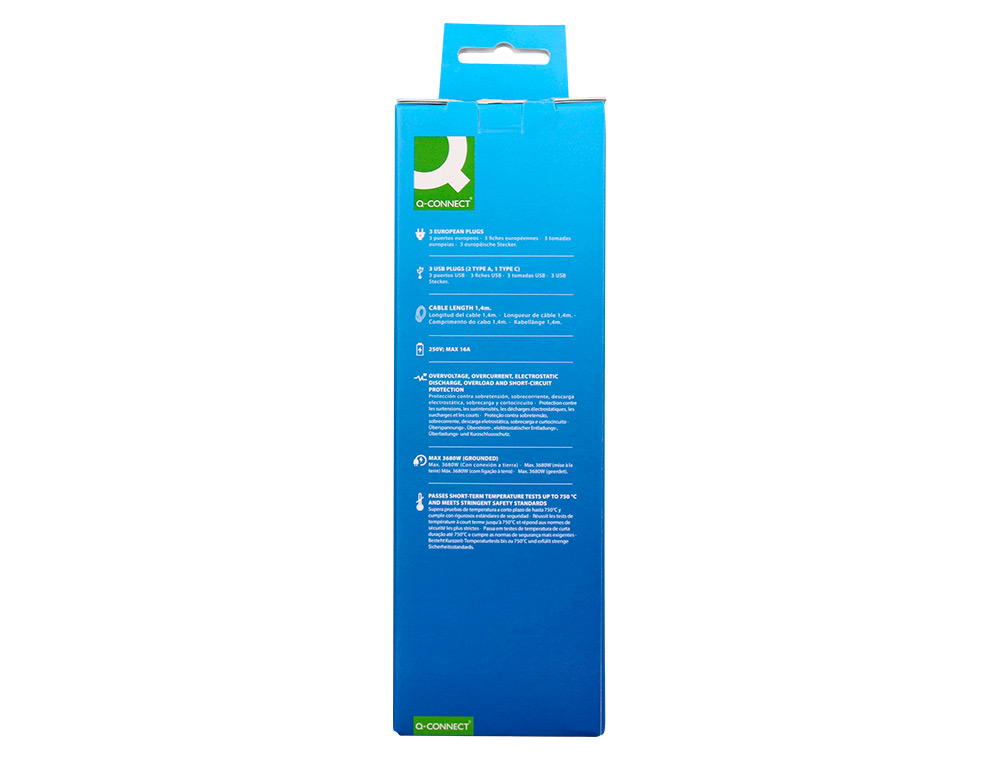 EXTENSAO Q-CONNECT EM CUBO MULTIPLA 6 EM 1 CABO DE 1,4MT 3 TOMADAS DE CORRENTE+2 USB+1 USB C 75X75X112MM