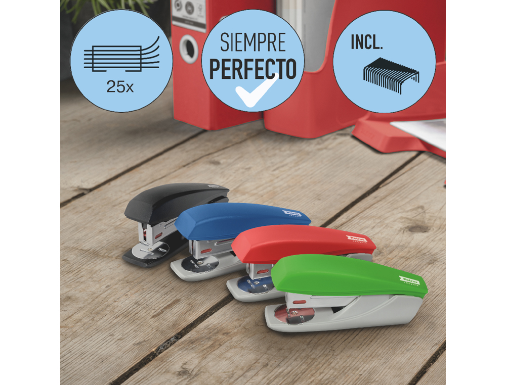 AGRAFADOR PETRUS 210 REYCLE AZUL CAPACIDADE 25 FOLHAS USA AGRAFES 22/6