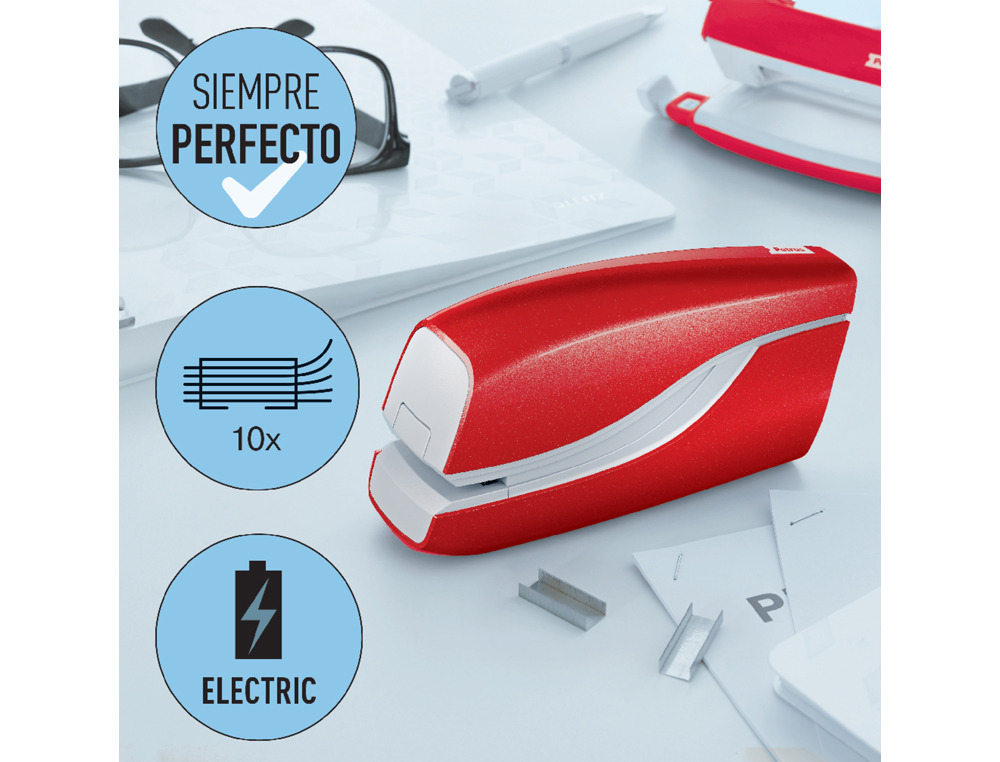 AGRAFADOR PETRUS ELECTRICA E-310 CONTACTLESS VERMELHO METALIZADO CAPACIDADE 12 FOLHAS USA AGRAFES N 10