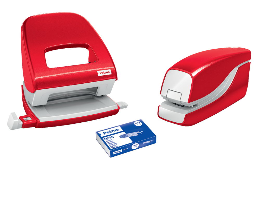 AGRAFADOR PETRUS ELECTRICA E-310 CONTACTLESS VERMELHO METALIZADO CAPACIDADE 12 FOLHAS USA AGRAFES N 10
