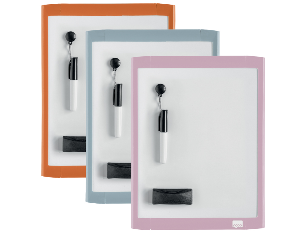 QUADRO BRANCO NOBO MAGNETICO COM APAGADOR IMAN E MARCADOR MOLDURA CORES PASTEL SORTIDAS 216X280 MM
