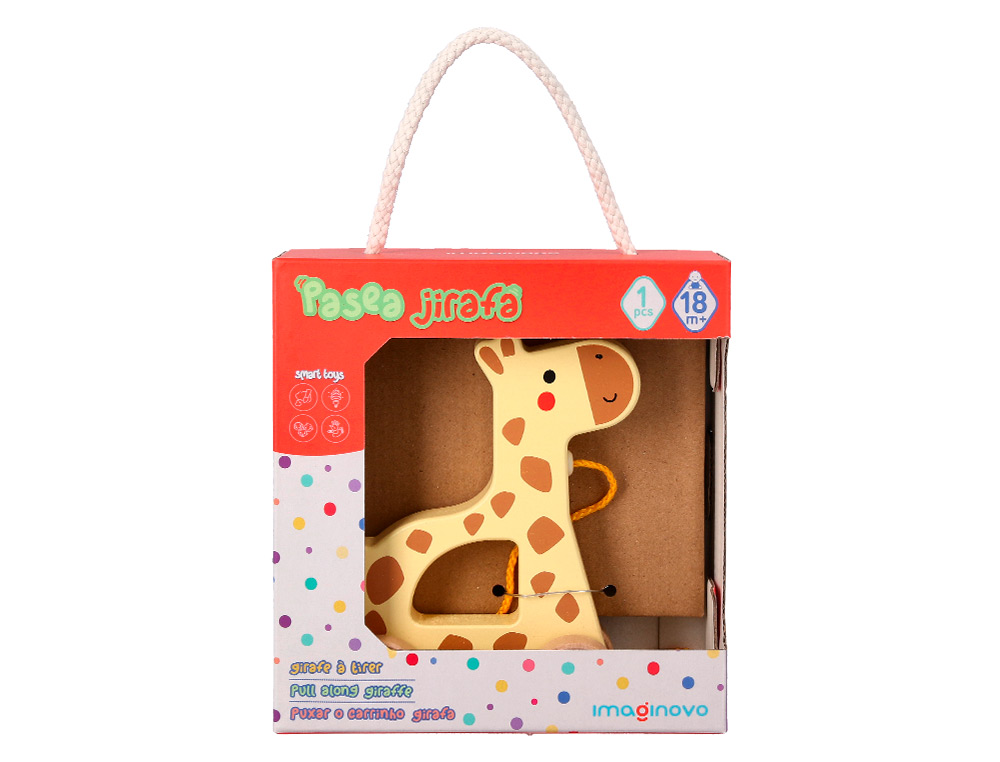 JOGO INFANTIL IMAGINOVO MADEIRA GIRAFA PARA ARRASTAR COM RODAS +12 MESES 16X12X5,4CM