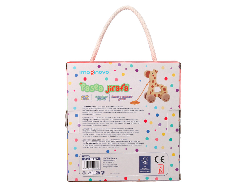 JOGO INFANTIL IMAGINOVO MADEIRA GIRAFA PARA ARRASTAR COM RODAS +12 MESES 16X12X5,4CM