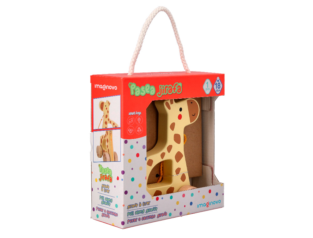 JOGO INFANTIL IMAGINOVO MADEIRA GIRAFA PARA ARRASTAR COM RODAS +12 MESES 16X12X5,4CM