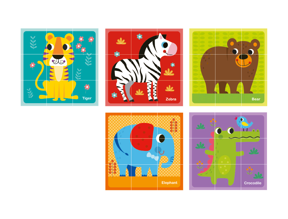 PUZZLE INFANTIL IMAGINOVO MADEIRA CUBOS DE ANIMAIS +24 MESES 15 PECAS INCLUI 12 PADROES 22X22X6,4CM