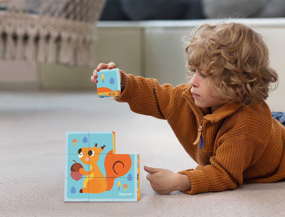 PUZZLE INFANTIL IMAGINOVO MADEIRA CUBOS DE ANIMAIS +24 MESES 15 PECAS INCLUI 12 PADROES 22X22X6,4CM