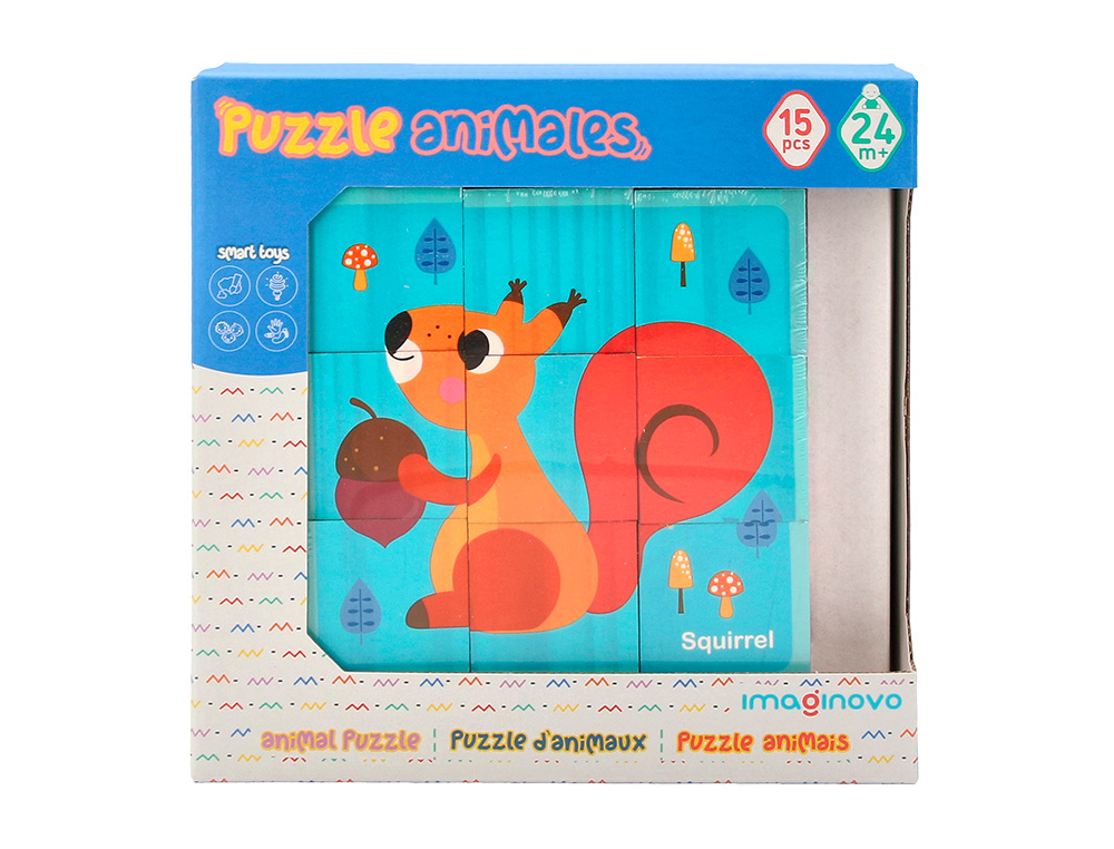PUZZLE INFANTIL IMAGINOVO MADEIRA CUBOS DE ANIMAIS +24 MESES 15 PECAS INCLUI 12 PADROES 22X22X6,4CM