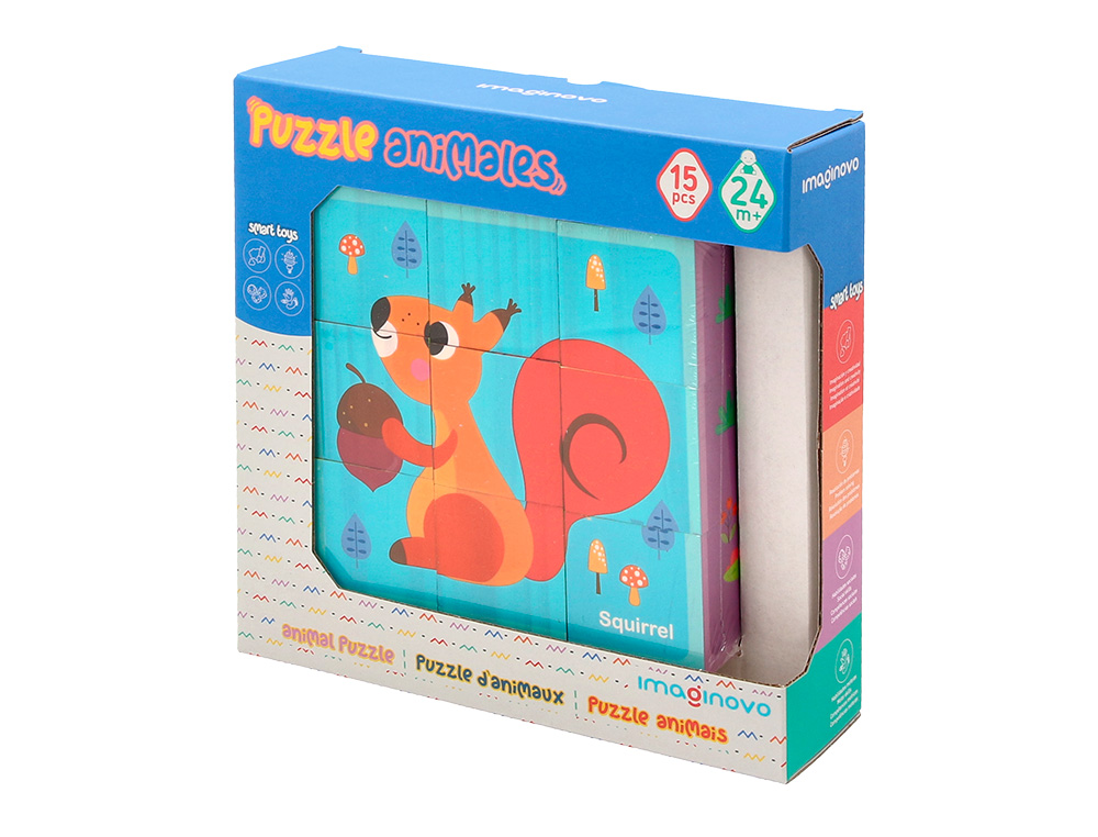 PUZZLE INFANTIL IMAGINOVO MADEIRA CUBOS DE ANIMAIS +24 MESES 15 PECAS INCLUI 12 PADROES 22X22X6,4CM