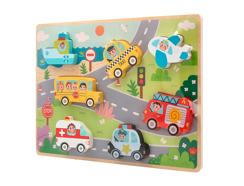 PUZZLE INFANTIL IMAGINOVO MADEIRA 3D VEICULOS +12 MESES 8 PECAS 29,5X22X1,7CM