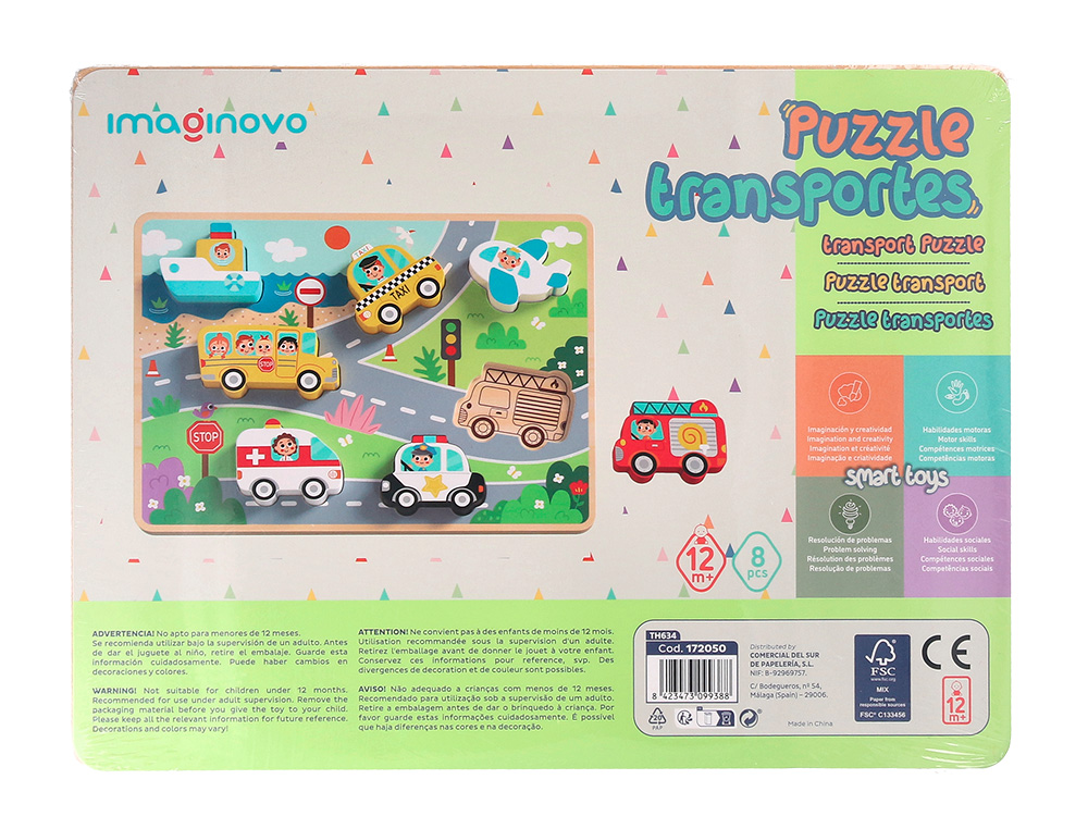 PUZZLE INFANTIL IMAGINOVO MADEIRA 3D VEICULOS +12 MESES 8 PECAS 29,5X22X1,7CM