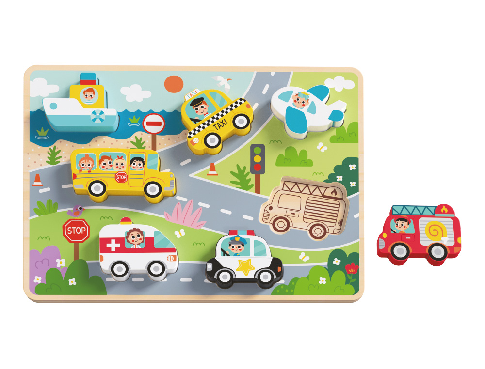 PUZZLE INFANTIL IMAGINOVO MADEIRA 3D VEICULOS +12 MESES 8 PECAS 29,5X22X1,7CM