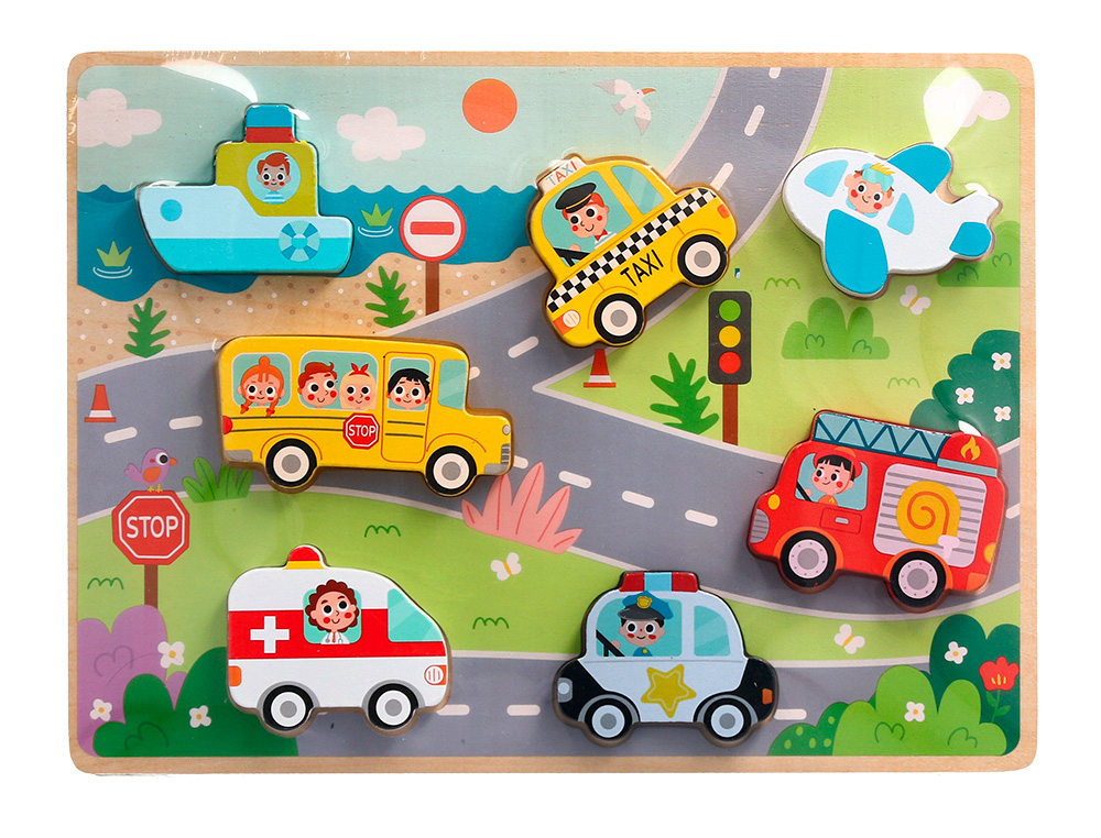 PUZZLE INFANTIL IMAGINOVO MADEIRA 3D VEICULOS +12 MESES 8 PECAS 29,5X22X1,7CM