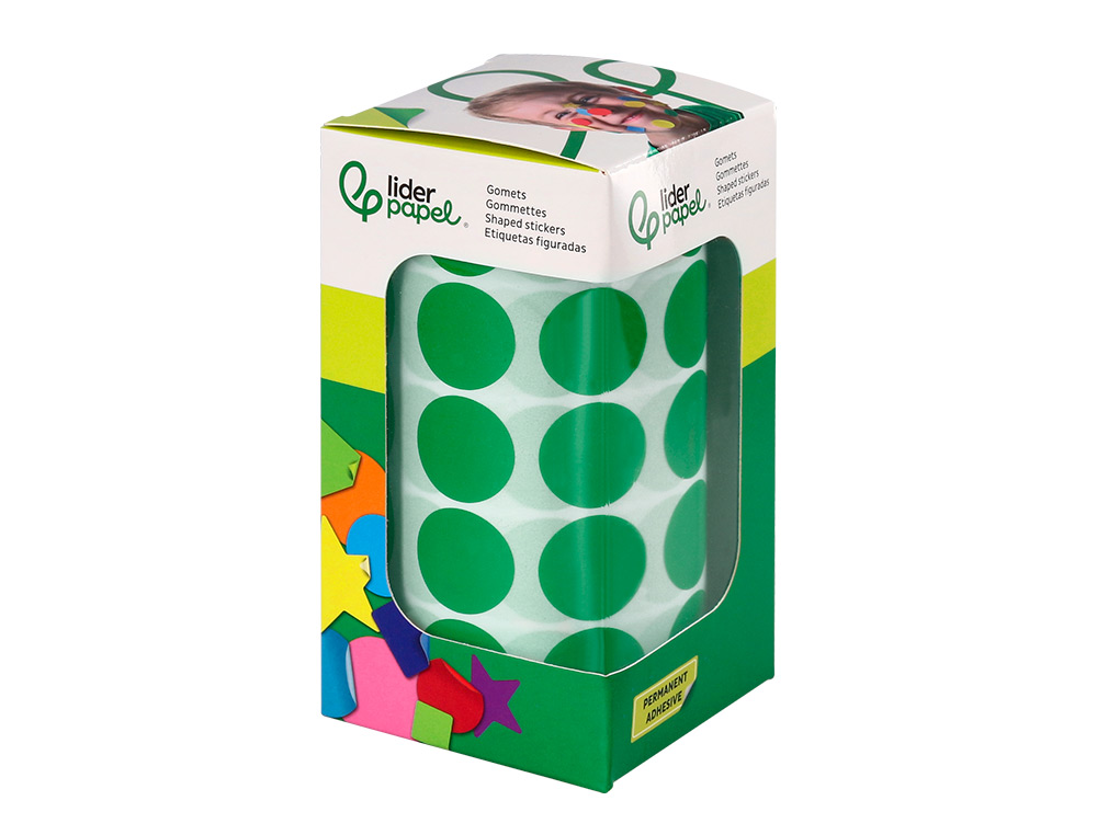 ETIQUETAS ESCOLAR LIDERPAPEL AUTOADESIVAS CIRCULOS 20 MM VERDE ROLO DE 2000 UNIDADES EM CAIXA DE CARTAO