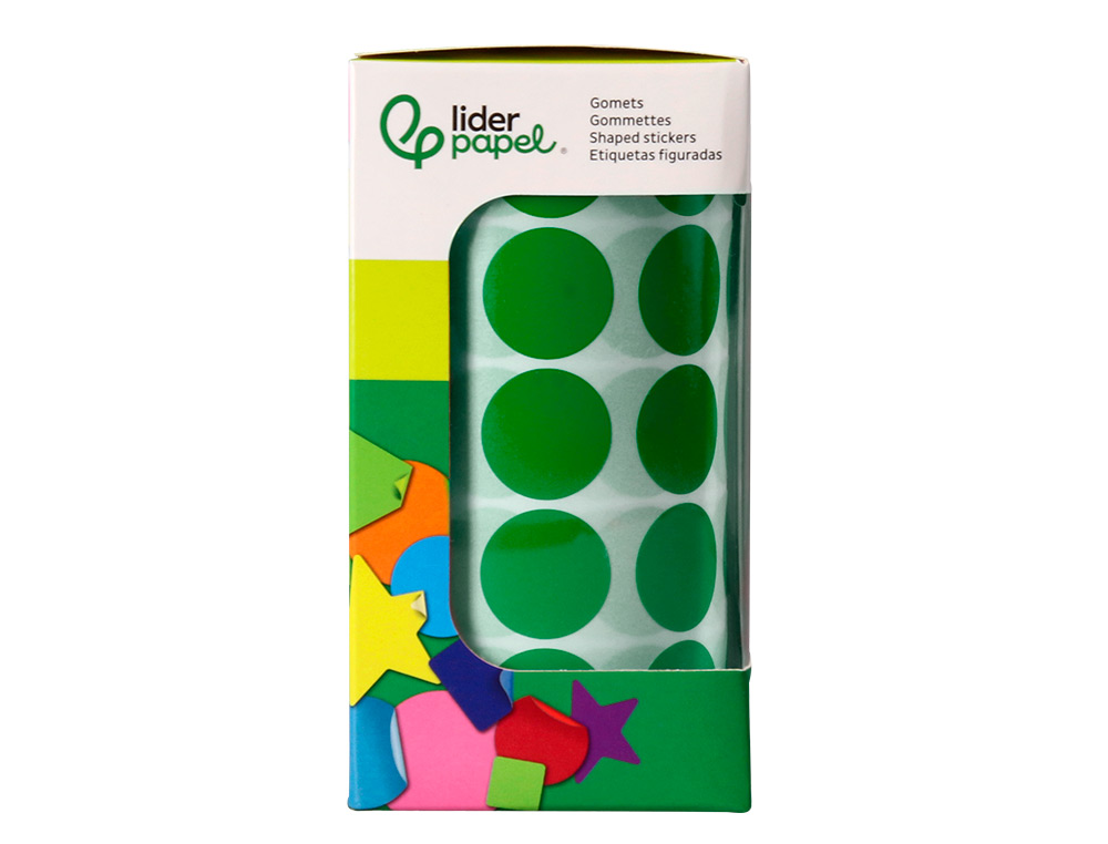 ETIQUETAS ESCOLAR LIDERPAPEL AUTOADESIVAS CIRCULOS 20 MM VERDE ROLO DE 2000 UNIDADES EM CAIXA DE CARTAO