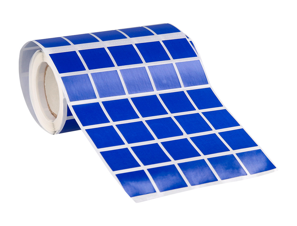 ETIQUETAS ESCOLAR LIDERPAPEL AUTOADESIVAS QUADRADO 20X20 MM AZUL ROLO DE 2000 UNIDADES EM CAIXA DE CARTAO