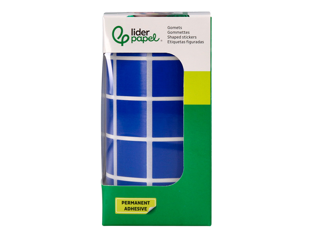 ETIQUETAS ESCOLAR LIDERPAPEL AUTOADESIVAS QUADRADO 20X20 MM AZUL ROLO DE 2000 UNIDADES EM CAIXA DE CARTAO