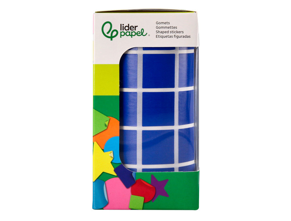 ETIQUETAS ESCOLAR LIDERPAPEL AUTOADESIVAS QUADRADO 20X20 MM AZUL ROLO DE 2000 UNIDADES EM CAIXA DE CARTAO