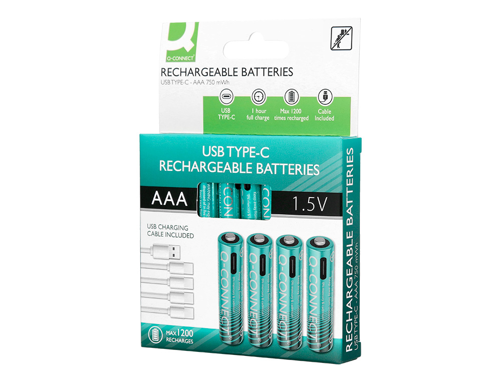 PILHA Q-CONNECT AAA RECARREGAVEL POR USB-C BLISTER DE 4 UNIDADES
