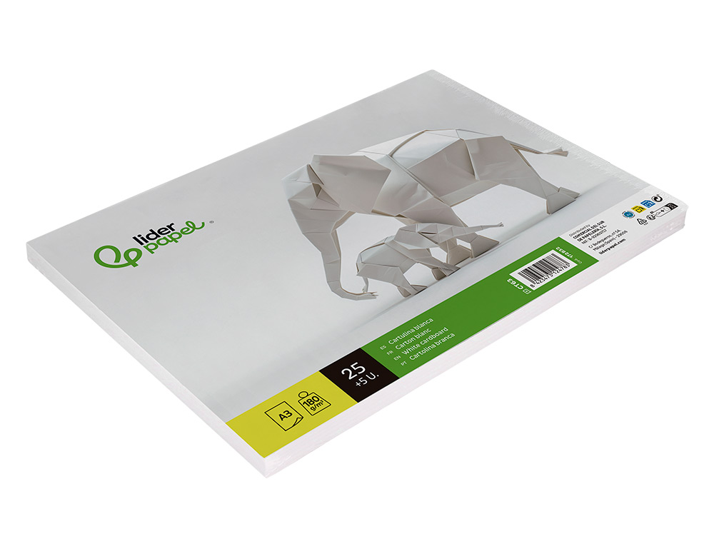 CARTOLINA LIDERPAPEL A3 180 GR BRANCO EMBALAGEM DE 25+5 FOLHAS EM PASTA DOSSIER TRANSPARENTE COM FECHO