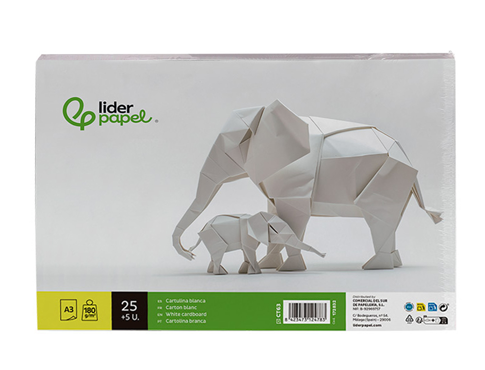 CARTOLINA LIDERPAPEL A3 180 GR BRANCO EMBALAGEM DE 25+5 FOLHAS EM PASTA DOSSIER TRANSPARENTE COM FECHO
