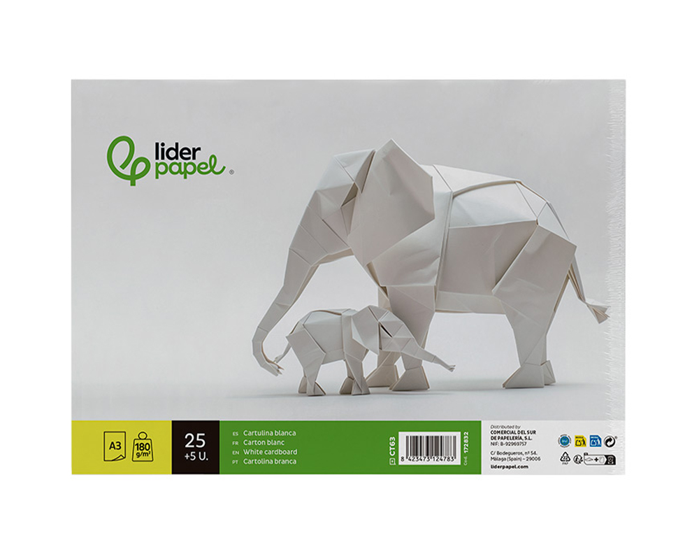CARTOLINA LIDERPAPEL A3 180 GR BRANCO EMBALAGEM DE 25+5 FOLHAS EM PASTA DOSSIER TRANSPARENTE COM FECHO