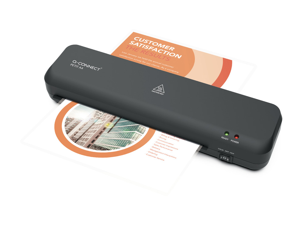 PLASTIFICADORA Q-CONNECT COMPACTA KF19061 DIN A4 PLASTIFICADO QUENTE/FRIO LUZES READY/POWER 2 ROLOS