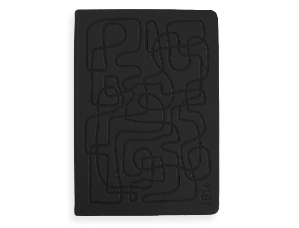 AGENDA ENCADERNADA LIDERPAPEL ICARIA A5 2026 DIA PAGINA PRETO PAPEL 70 GR FSC
