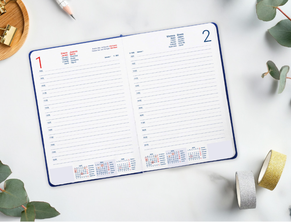 AGENDA ENCADERNADA LIDERPAPEL ICARIA A5 2026 DIA PAGINA PRETO PAPEL 70 GR FSC