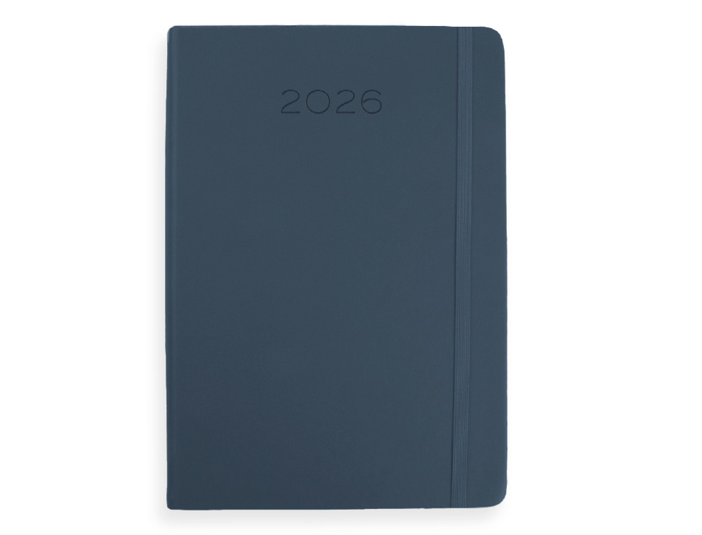 AGENDA ENCADERNADA LIDERPAPEL MYKONOS 15X21 2026 DIA PAGINA AZUL ESCURO PAPEL 70 GR FSC
