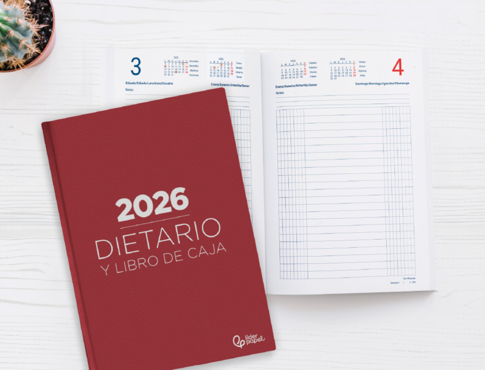 AGENDA ENCADERNADA LIDERPAPEL DIETARIO 150X305MM 2026 DIA PAGINA VERMELHO PAPEL 70 GR FSC