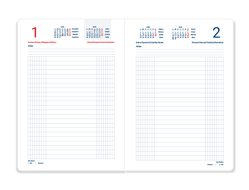 AGENDA ENCADERNADA LIDERPAPEL DIETARIO 120X165MM 2026 DIA PAGINA AZUL PAPEL 70 GR FSC